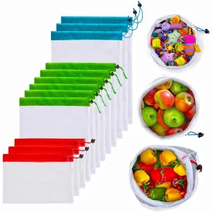 12pcs Reusable Mesh Fruits Food Storage Bag Shopping Pouch