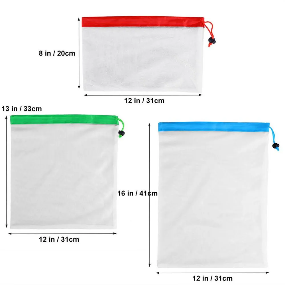 12pcs Reusable Mesh Fruits Food Storage Bag Shopping Pouch