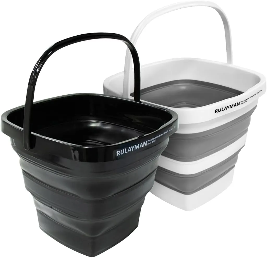 2 Pack Collapsible plastic Bucket with handle 2.6 Gallon (10L) Each Foldable Rectangular Tub Bucket for cleaning Camping Essentials Space Saving Outdoor portable bucket for Camping