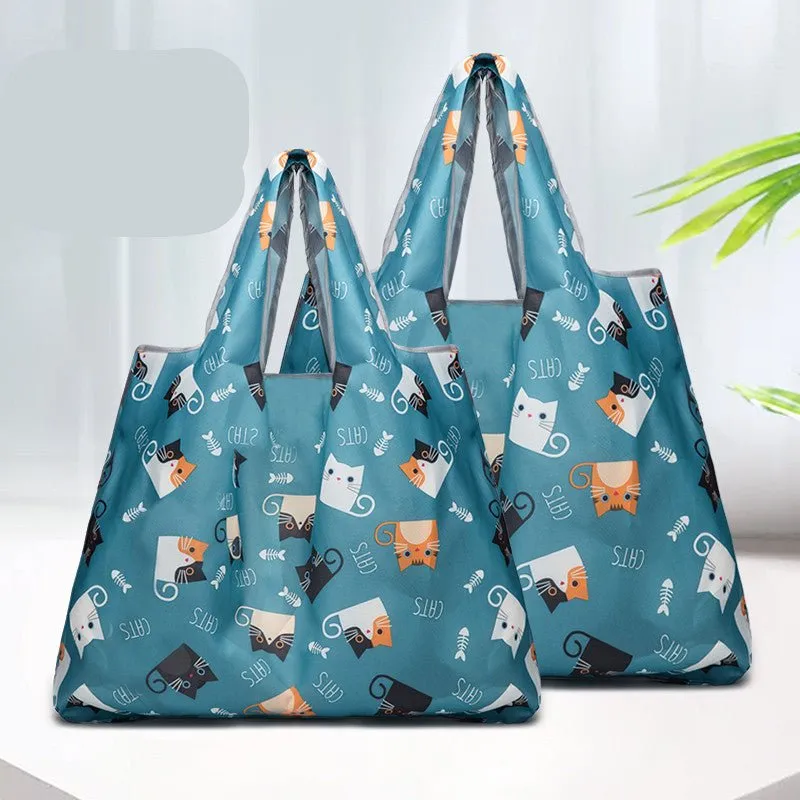 2-Pack Reusable Foldable Grocery Shopping Bags - Waterproof & Spacious Eco Bags