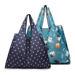 2-Pack Reusable Foldable Grocery Shopping Bags - Waterproof & Spacious Eco Bags