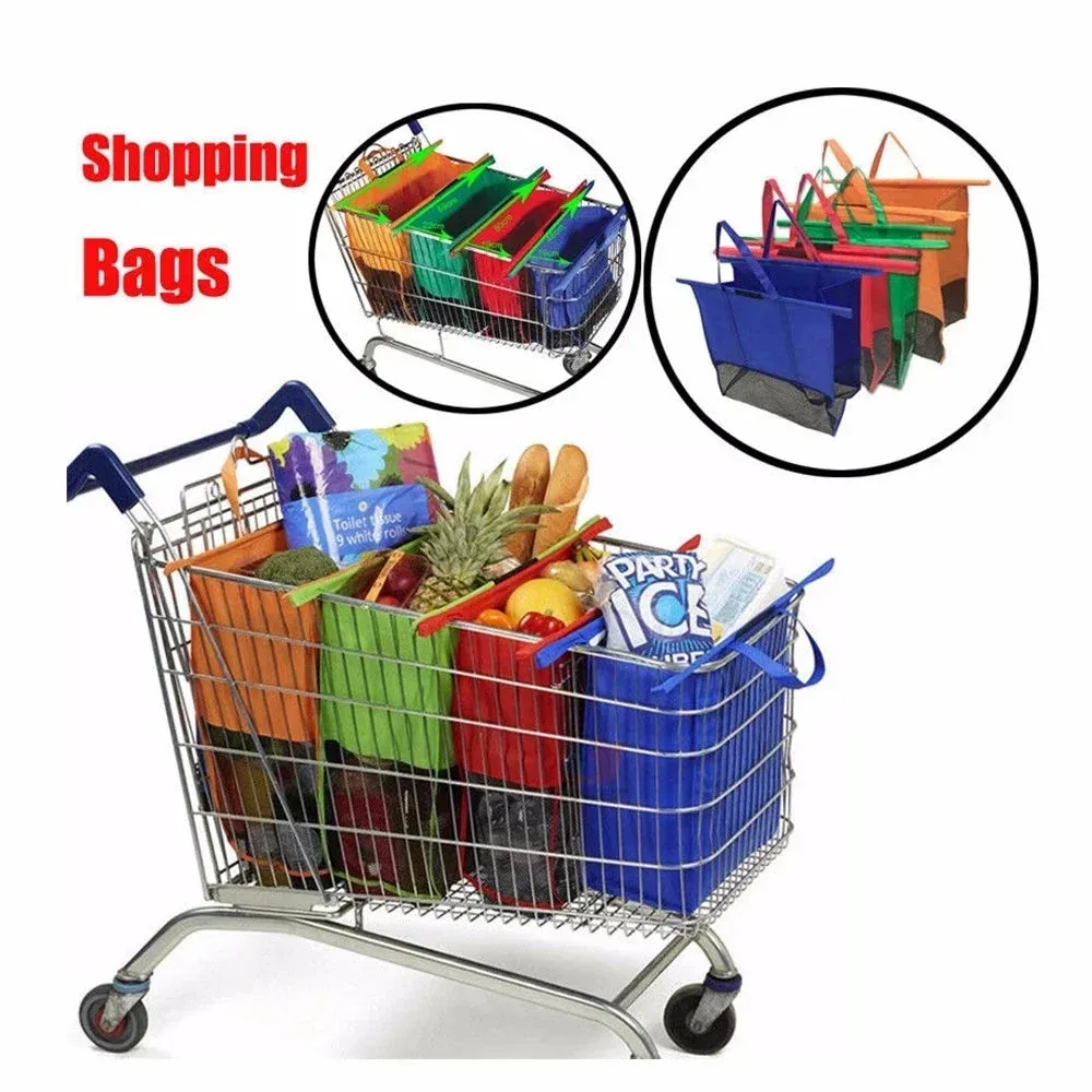 4 PCS Foldable Shopping Cart Bags – Reusable & Eco-Friendly Grocery Totes