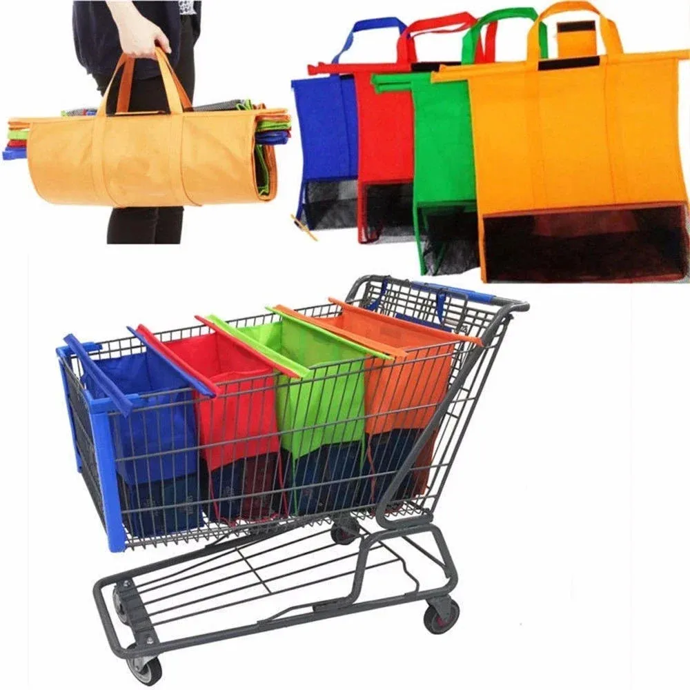 4 PCS Foldable Shopping Cart Bags – Reusable & Eco-Friendly Grocery Totes