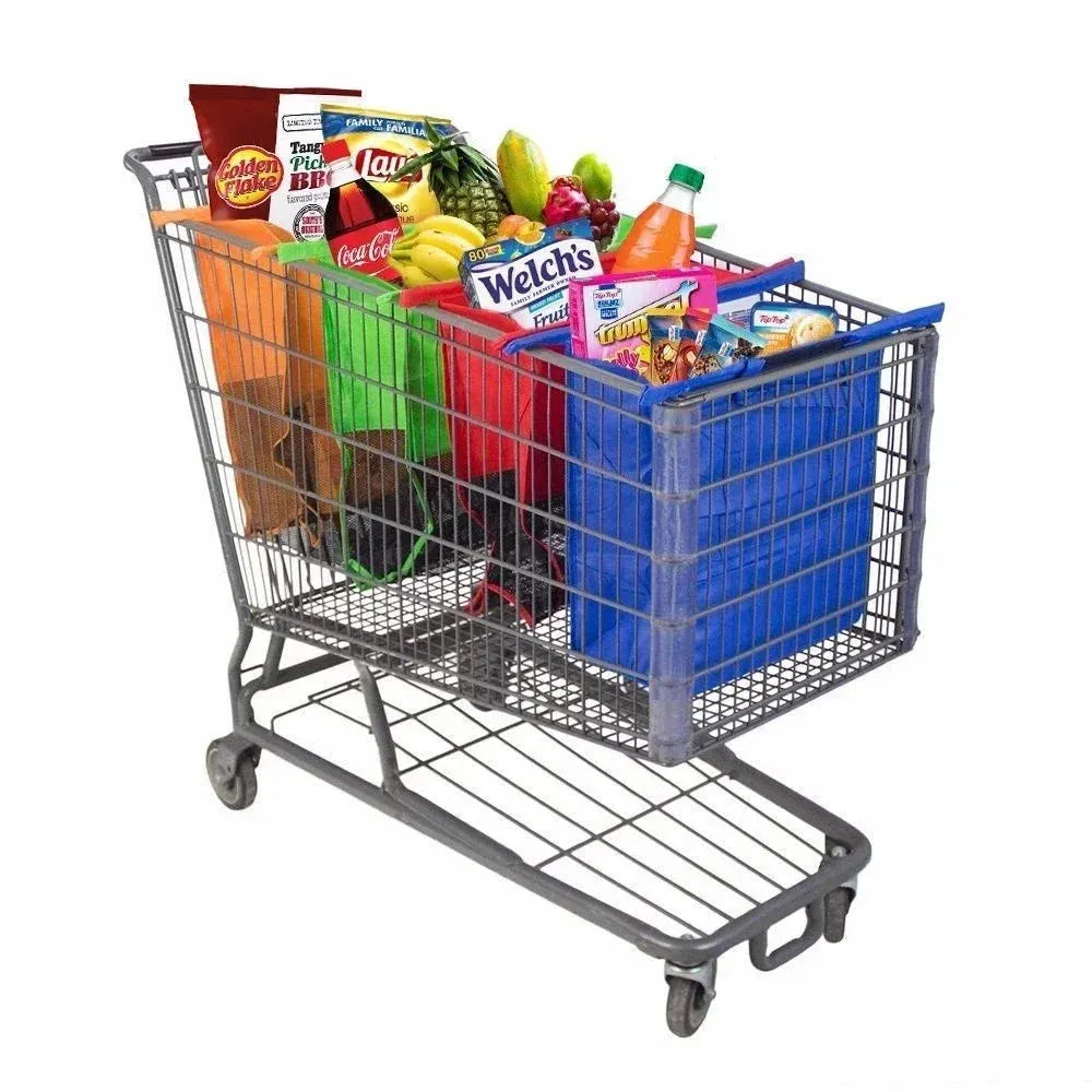4 PCS Foldable Shopping Cart Bags – Reusable & Eco-Friendly Grocery Totes