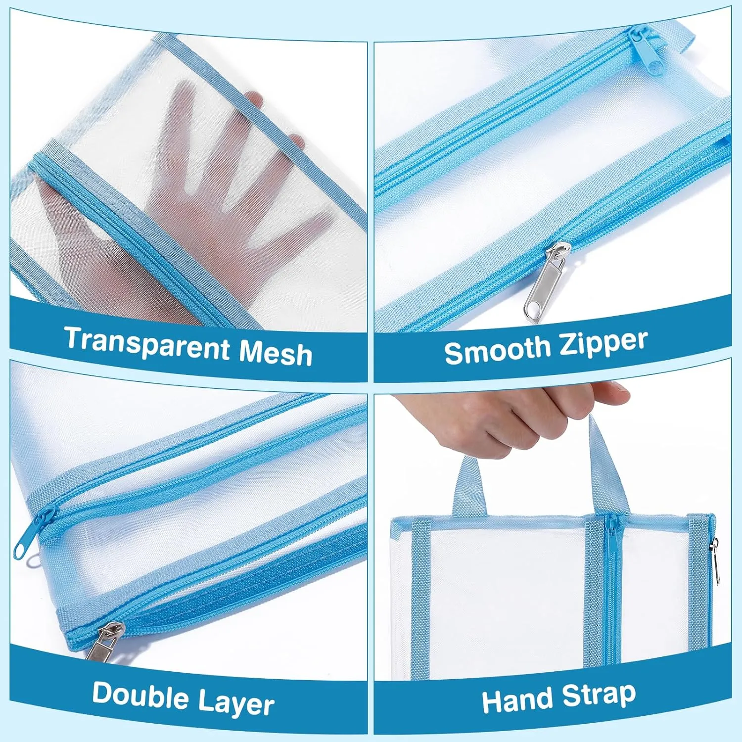 6 Pack Mesh Zipper Pouch Bags, Double Layer Nylon Pouch with Handle for Office Travel Organization (Orange, A5)