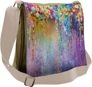 Ambesonne Floral Messenger Bag, Ivy Blooming Flowers Herbs, Unisex Cross-body