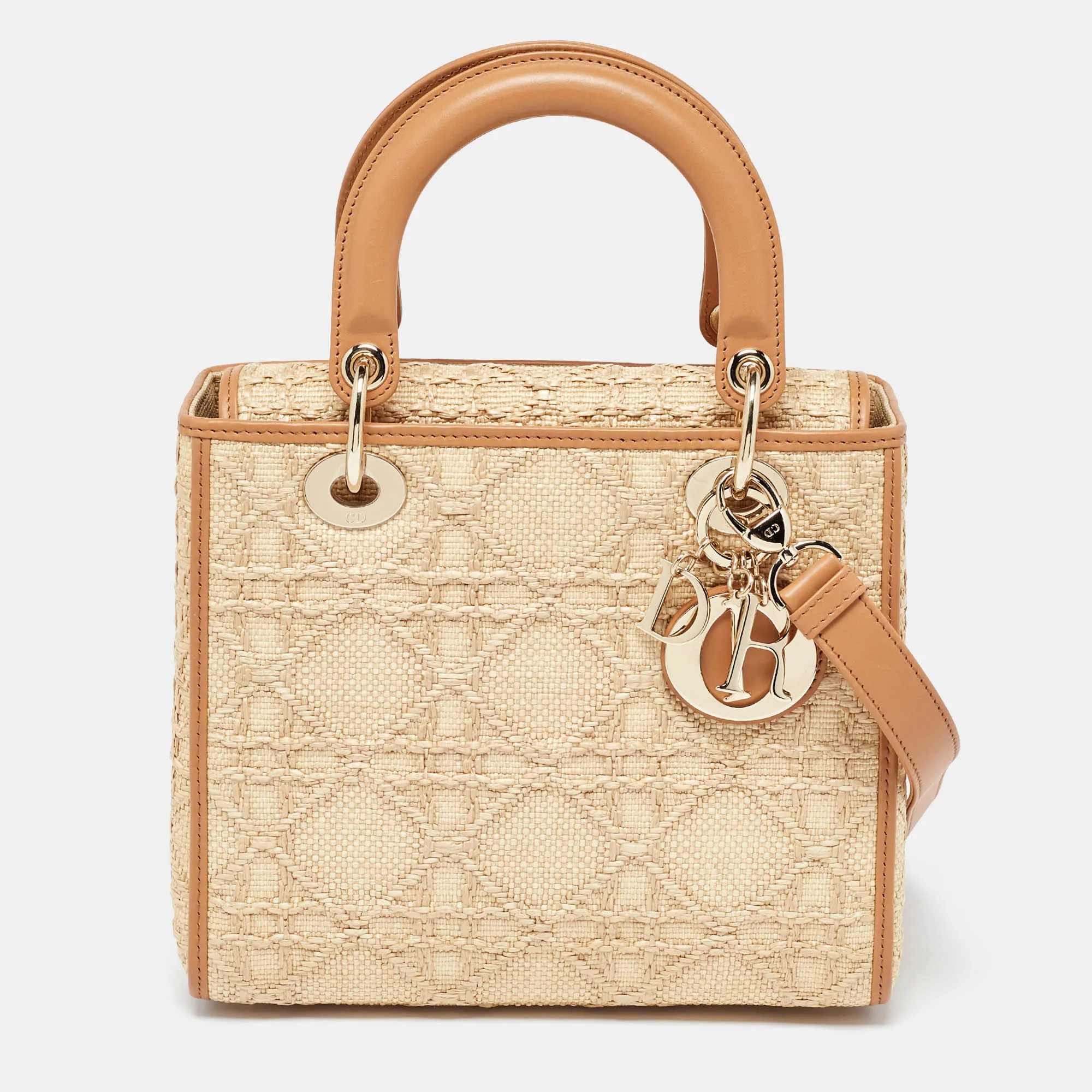 Beige Raffia and Leather Medium Lady Tote