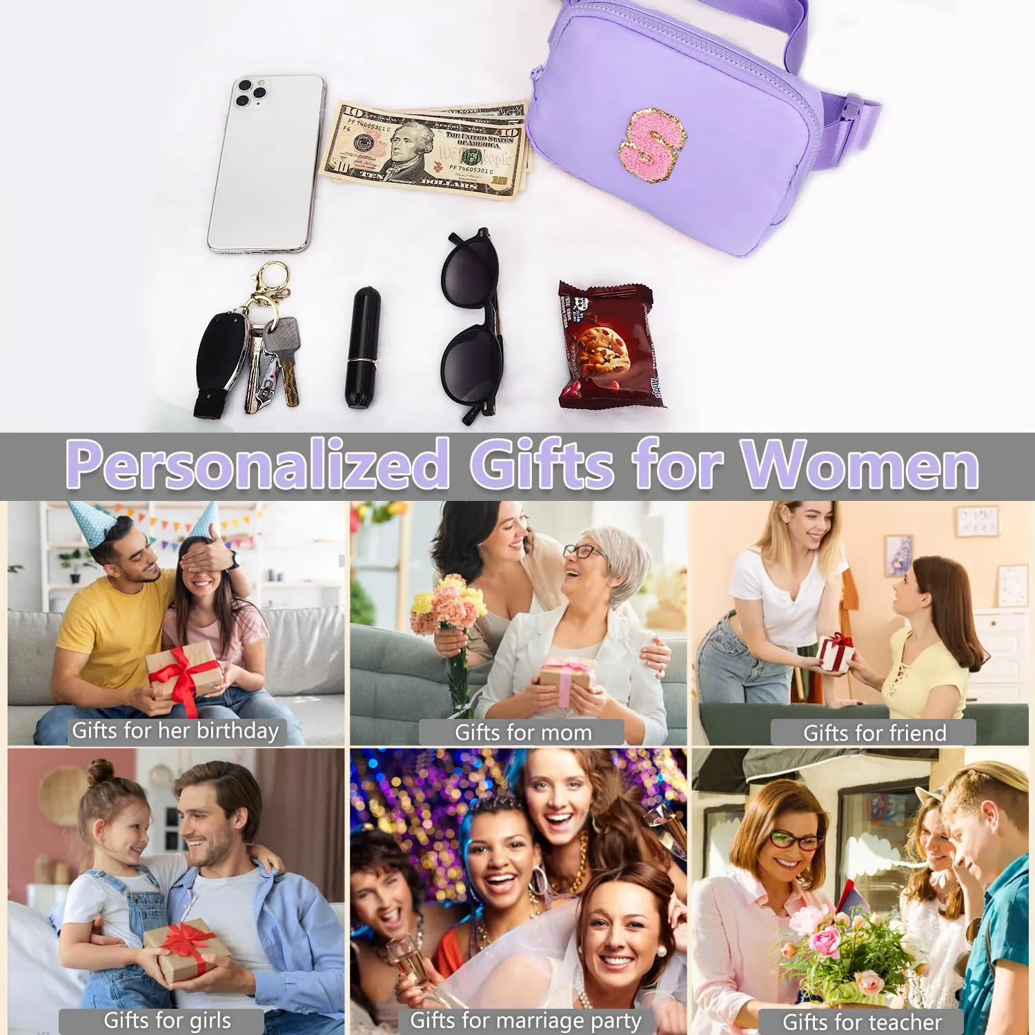 Belt Bag Fanny Pack for Girls - Women Initial Crossbody Bag for Birthday Gifts for 5 6 7 8 9 10 11 12 13 Year Old A