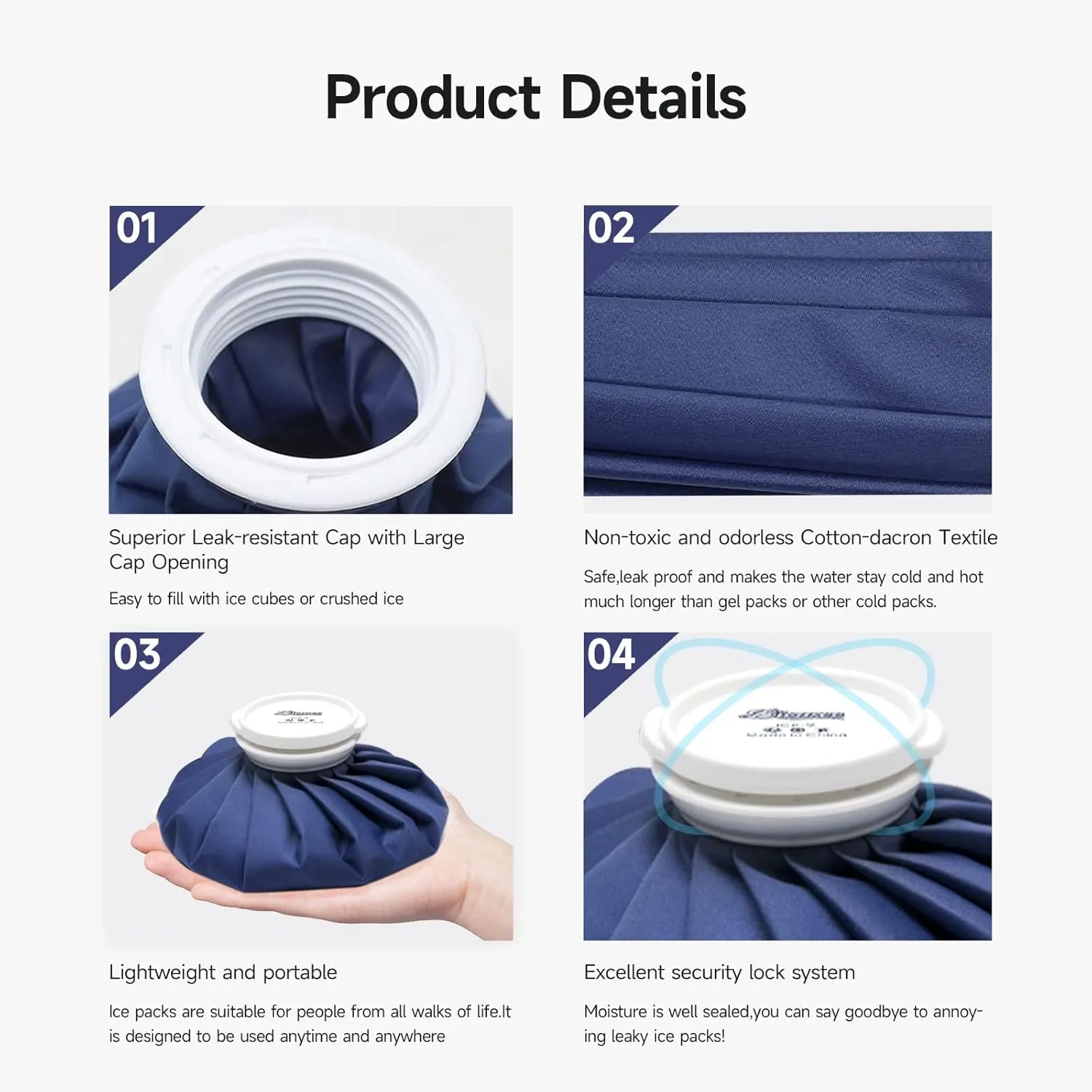 BICAREE Ice Pack for Injuries Reusable, Ice Bags Hot Water Bag for Hot & Cold Therapy and Pain Relief with Cover, No-Leak Elastic Breathable Ice Bag, Size 9"
