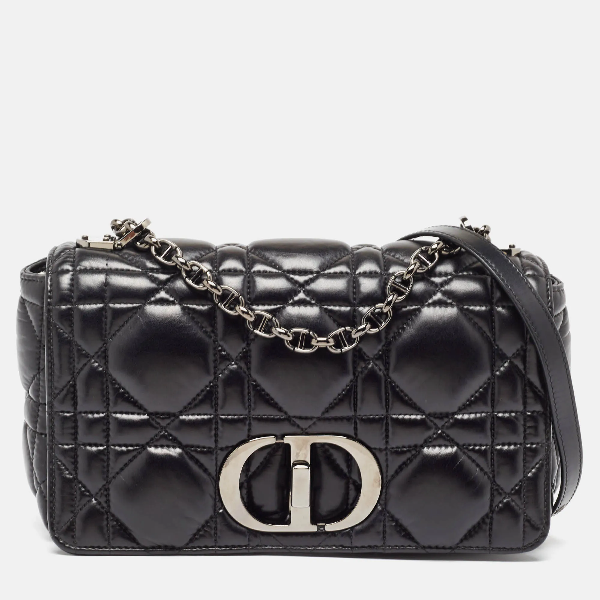 Black Cannage Leather Medium Caro Shoulder Bag