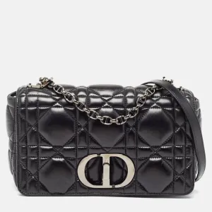 Black Cannage Leather Medium Caro Shoulder Bag