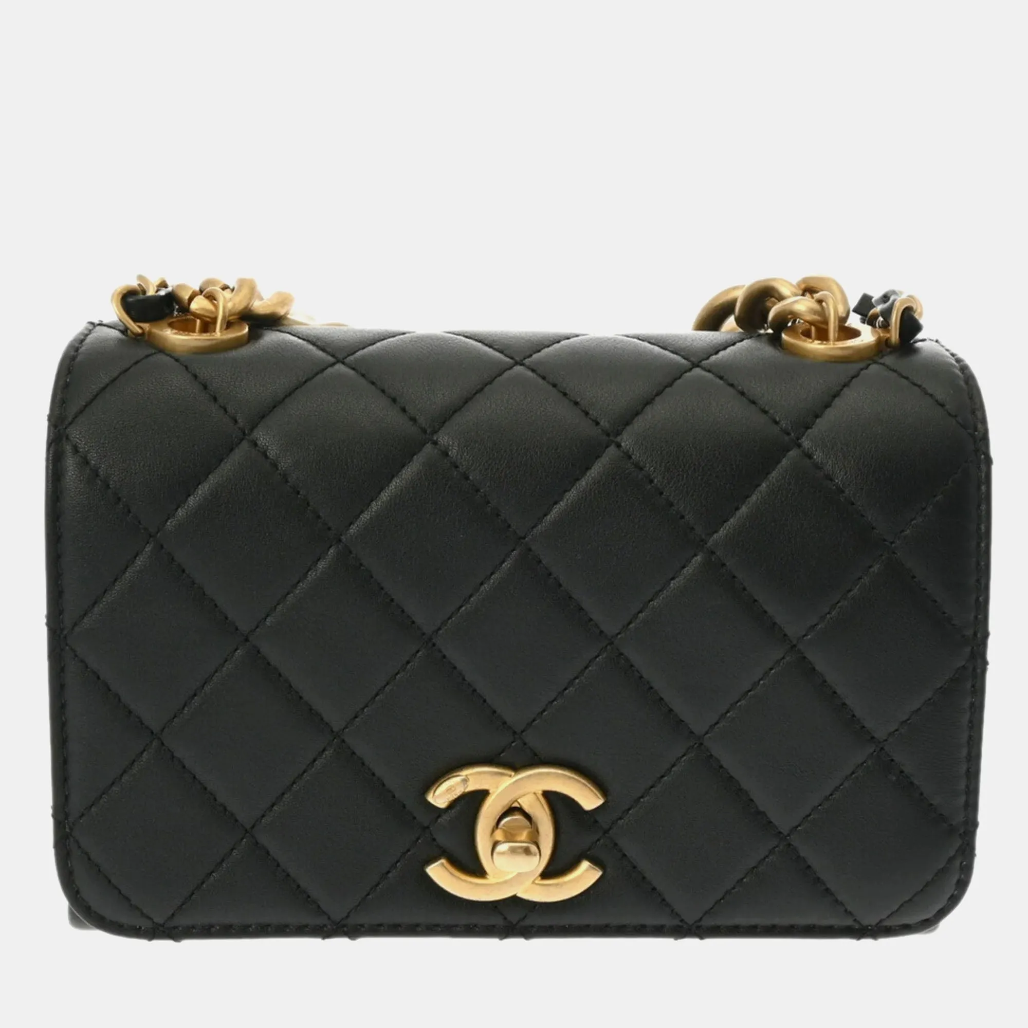 Black Leather CC Turnlock Flap Bag Shoulder Bags