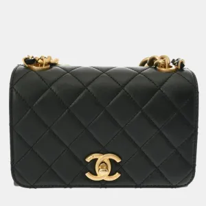 Black Leather CC Turnlock Flap Bag Shoulder Bags
