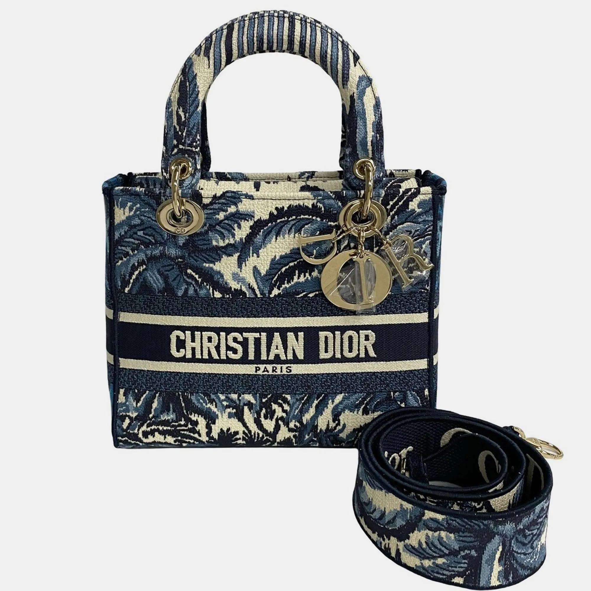 Blue Canvas Medium Embroidered Lady D-Lite Bag