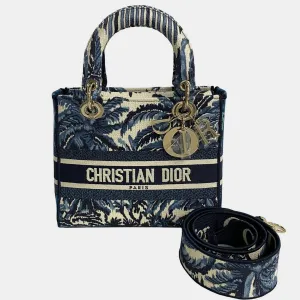 Blue Canvas Medium Embroidered Lady D-Lite Bag