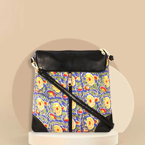 Blue Floral Printed Messenger Bag