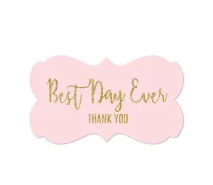 Blush Pink Gold Glitter Print Wedding Fancy Frame Label Stickers