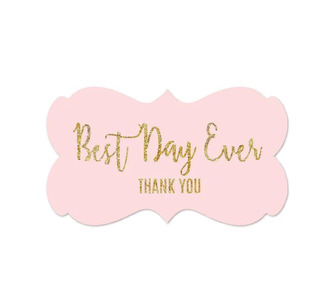 Blush Pink Gold Glitter Print Wedding Fancy Frame Label Stickers