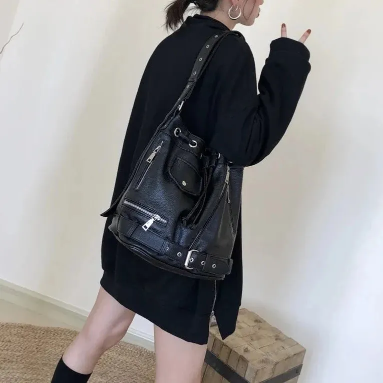 Callie Punk Biker Shoulder Bucket Bag