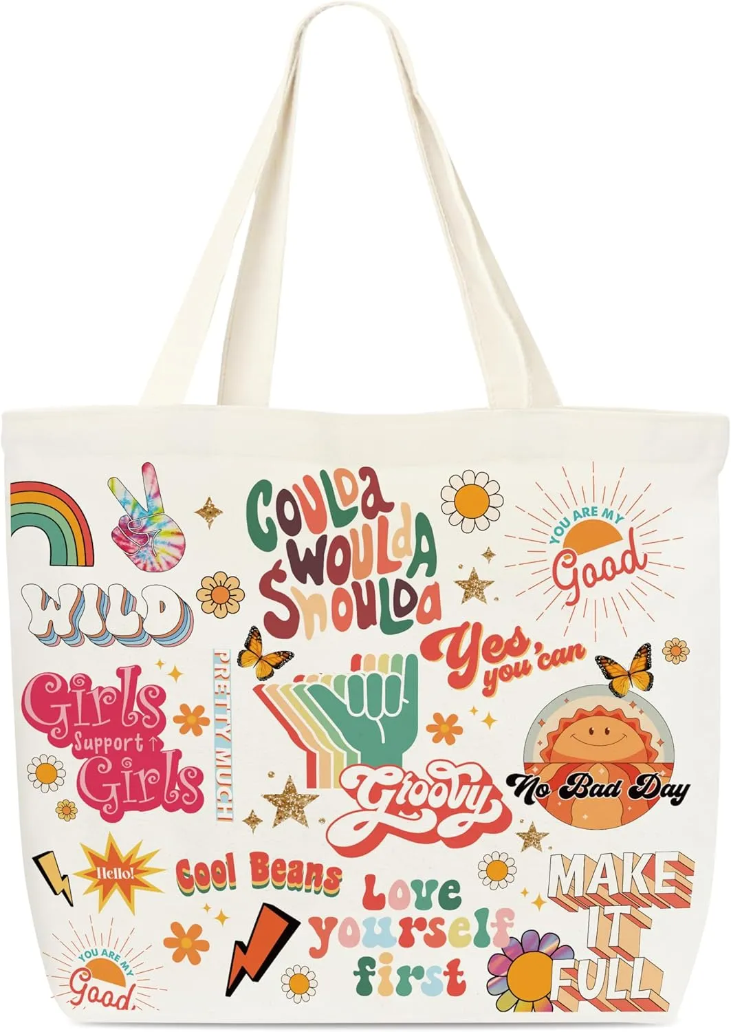 Canvas Tote Bag, Boho Groovy Book Tote Bag, Inspirational Gifts, Funny Library Totes, Reusable Grocery Shopping Bags, Shoulder Bag For Women Man Friends B(14)
