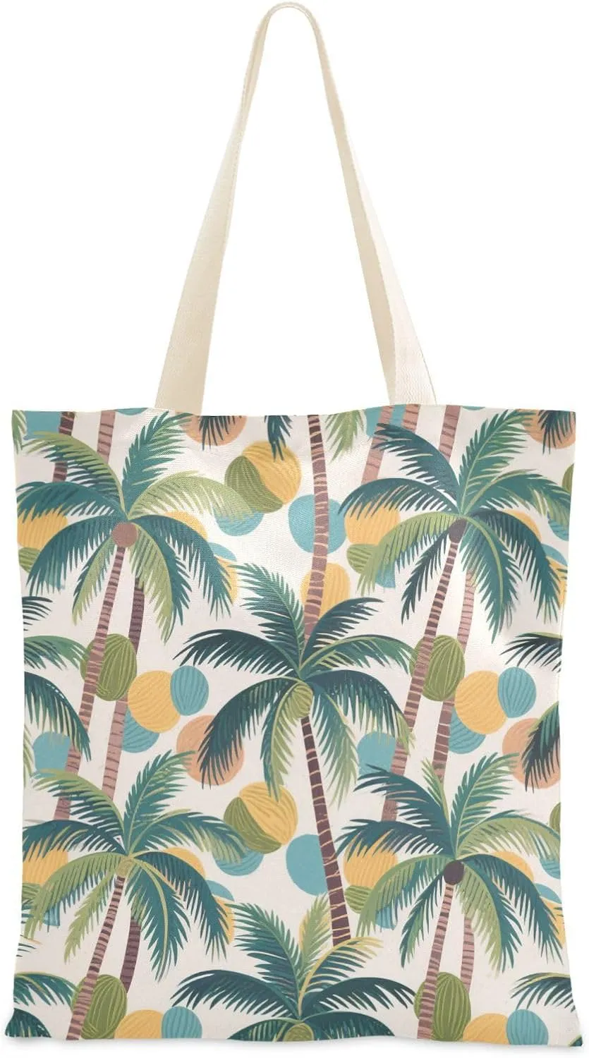 Cartoon Coconut Tree Summer Canvas Tote Cool Gifts For Female Friends Canvas Tote Bags Bulk