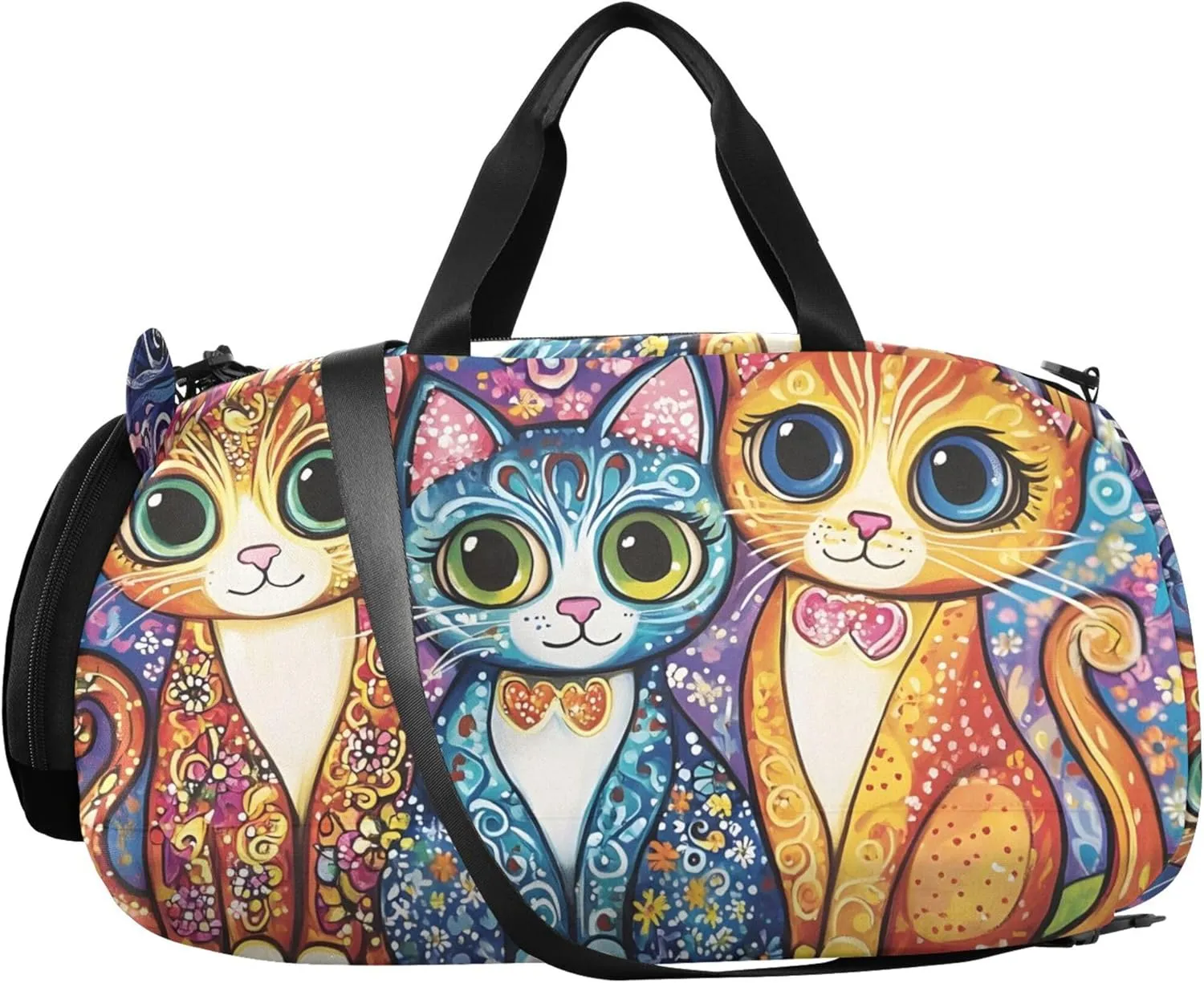 Cats Big Eyes Girls Tote Duffle Bags Travel Overnight Bags Toddler Carry on Duffel Bag Boy Dance Kids Luggage
