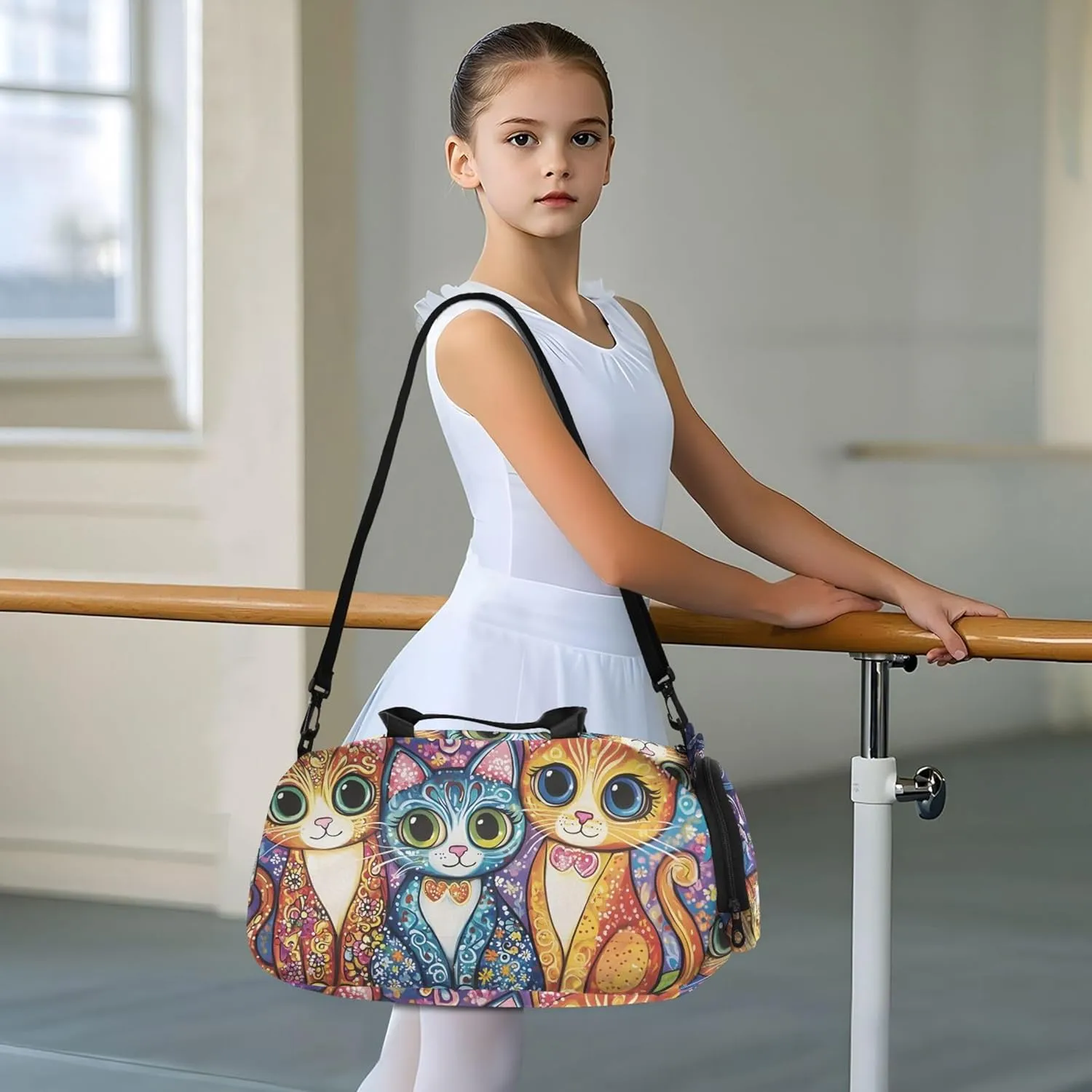Cats Big Eyes Girls Tote Duffle Bags Travel Overnight Bags Toddler Carry on Duffel Bag Boy Dance Kids Luggage
