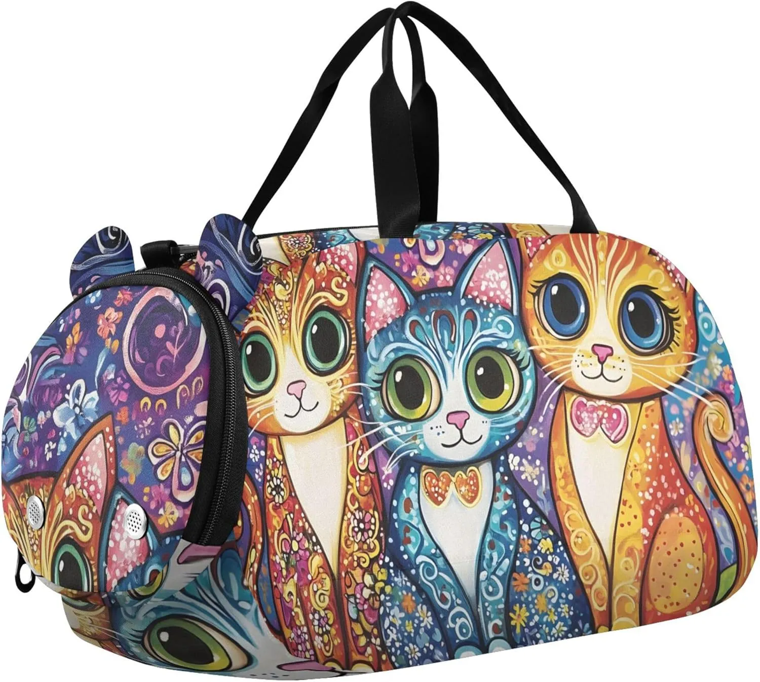 Cats Big Eyes Girls Tote Duffle Bags Travel Overnight Bags Toddler Carry on Duffel Bag Boy Dance Kids Luggage