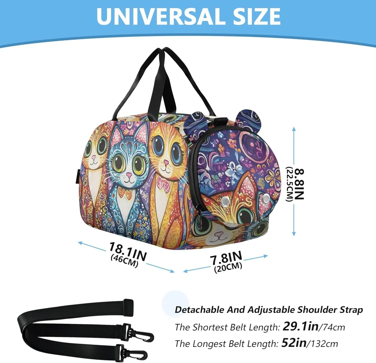 Cats Big Eyes Girls Tote Duffle Bags Travel Overnight Bags Toddler Carry on Duffel Bag Boy Dance Kids Luggage