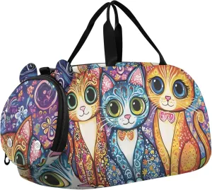 Cats Big Eyes Girls Tote Duffle Bags Travel Overnight Bags Toddler Carry on Duffel Bag Boy Dance Kids Luggage