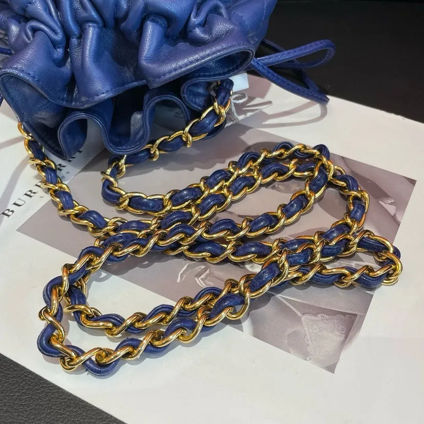 Chanel Blue Sheepskin Drawstring Crossbody Bag