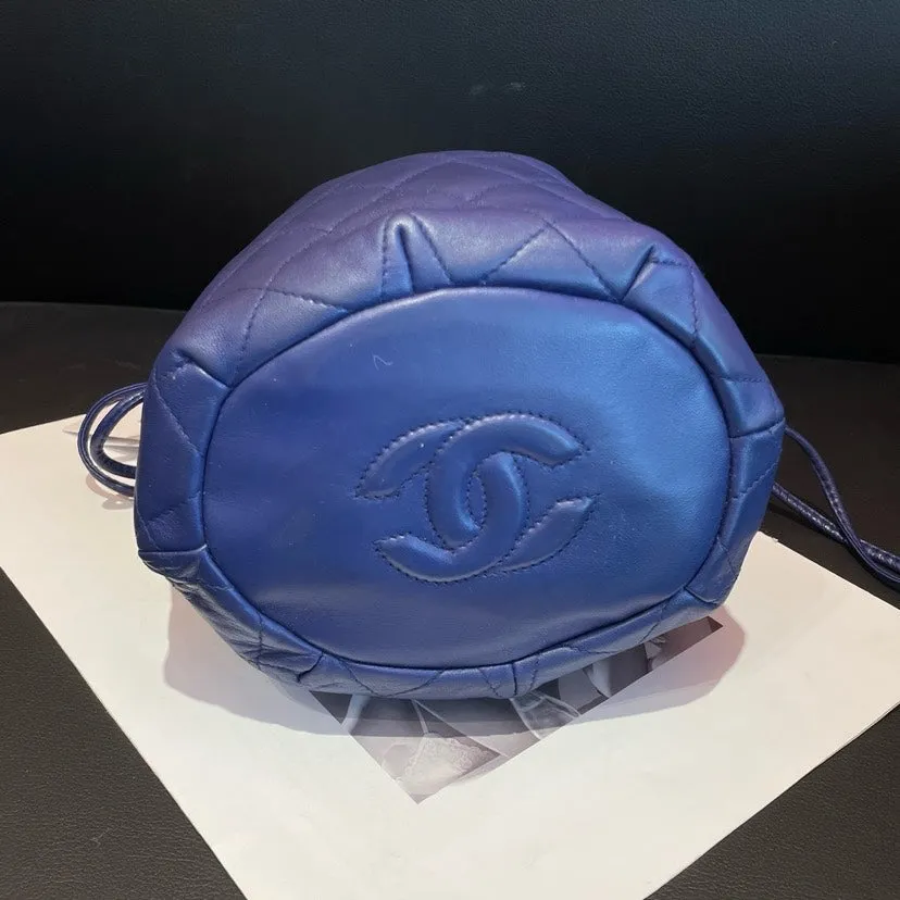 Chanel Blue Sheepskin Drawstring Crossbody Bag