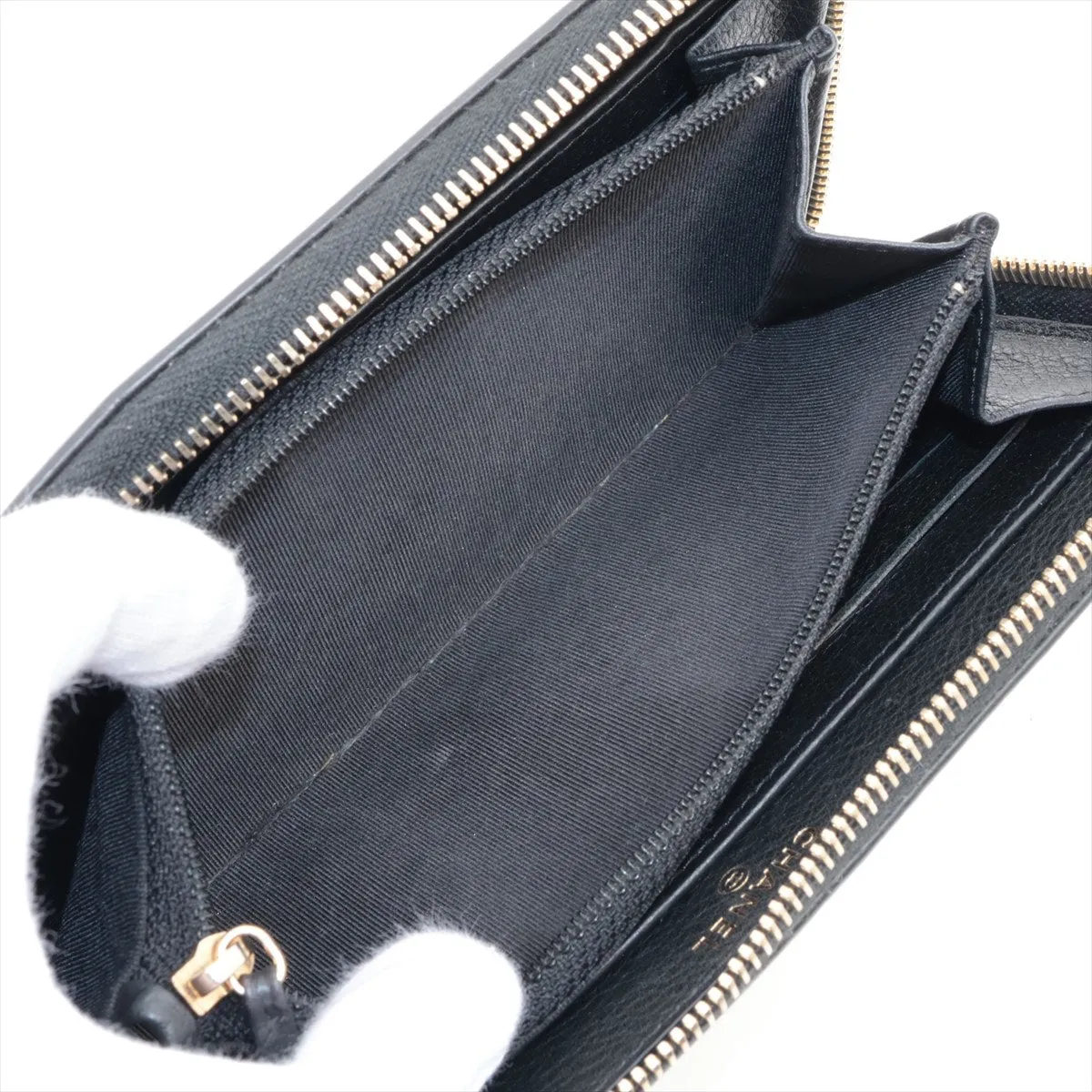 Chanel Coco Charm Leather x Stalls Round  Wallet Black Gold