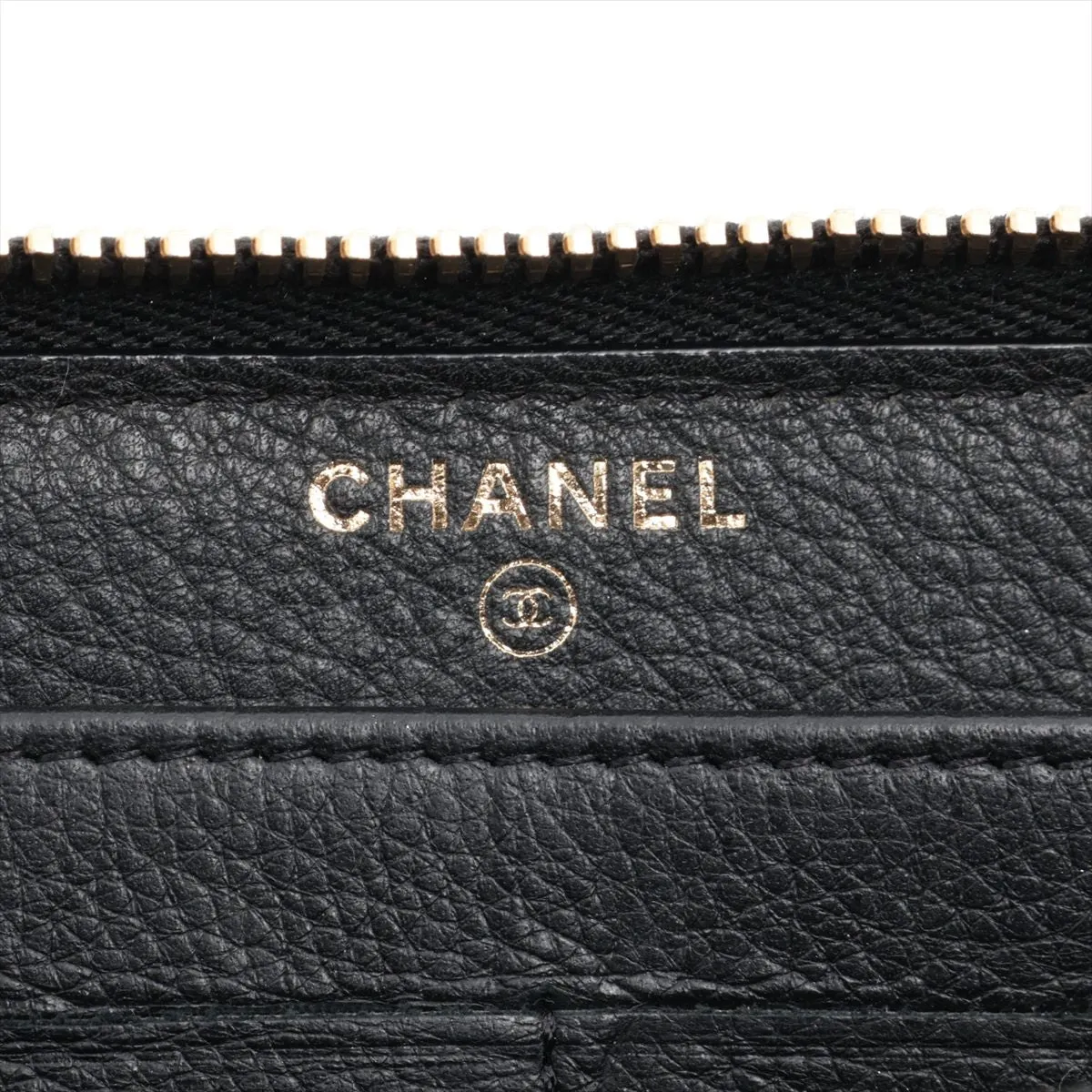 Chanel Coco Charm Leather x Stalls Round  Wallet Black Gold