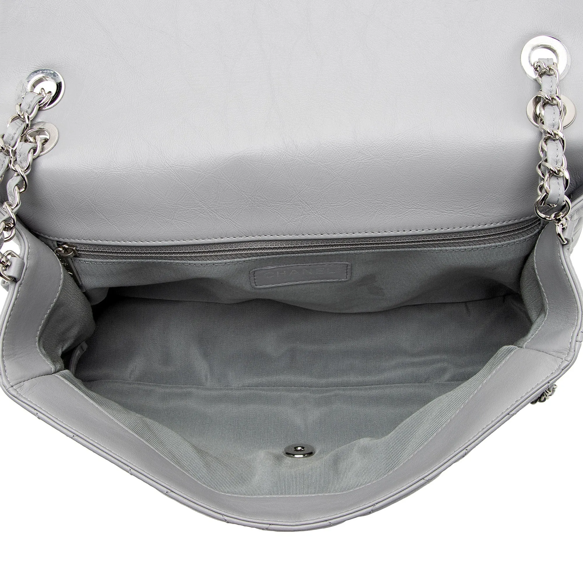 Chanel Crumpled Calfskin Running Chain Around Large Flap Bag (SHF-W3UmSX)