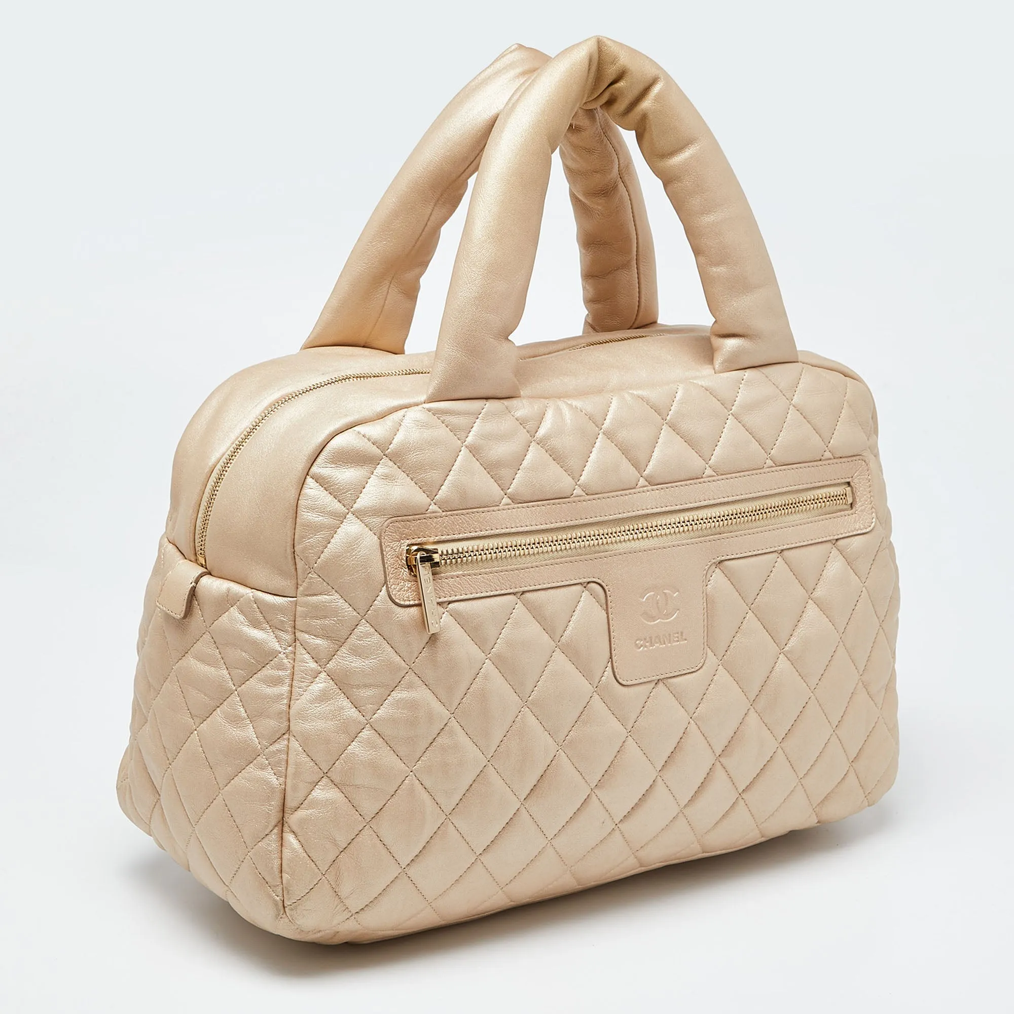 CHANEL Gold Quilted Leather Coco Cocoon Bowler Bag
