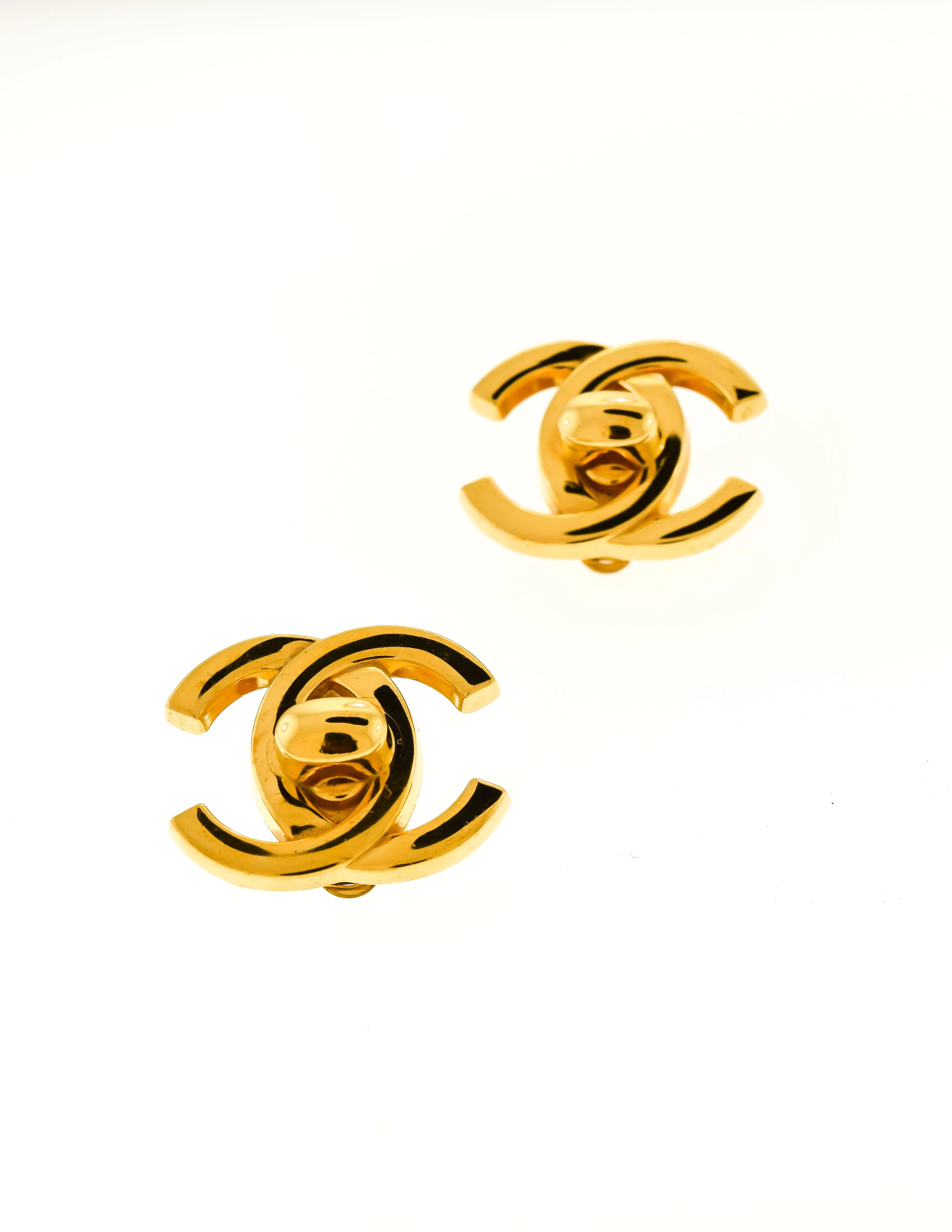 Chanel Vintage Gold CC Logo Turnlock Earrings