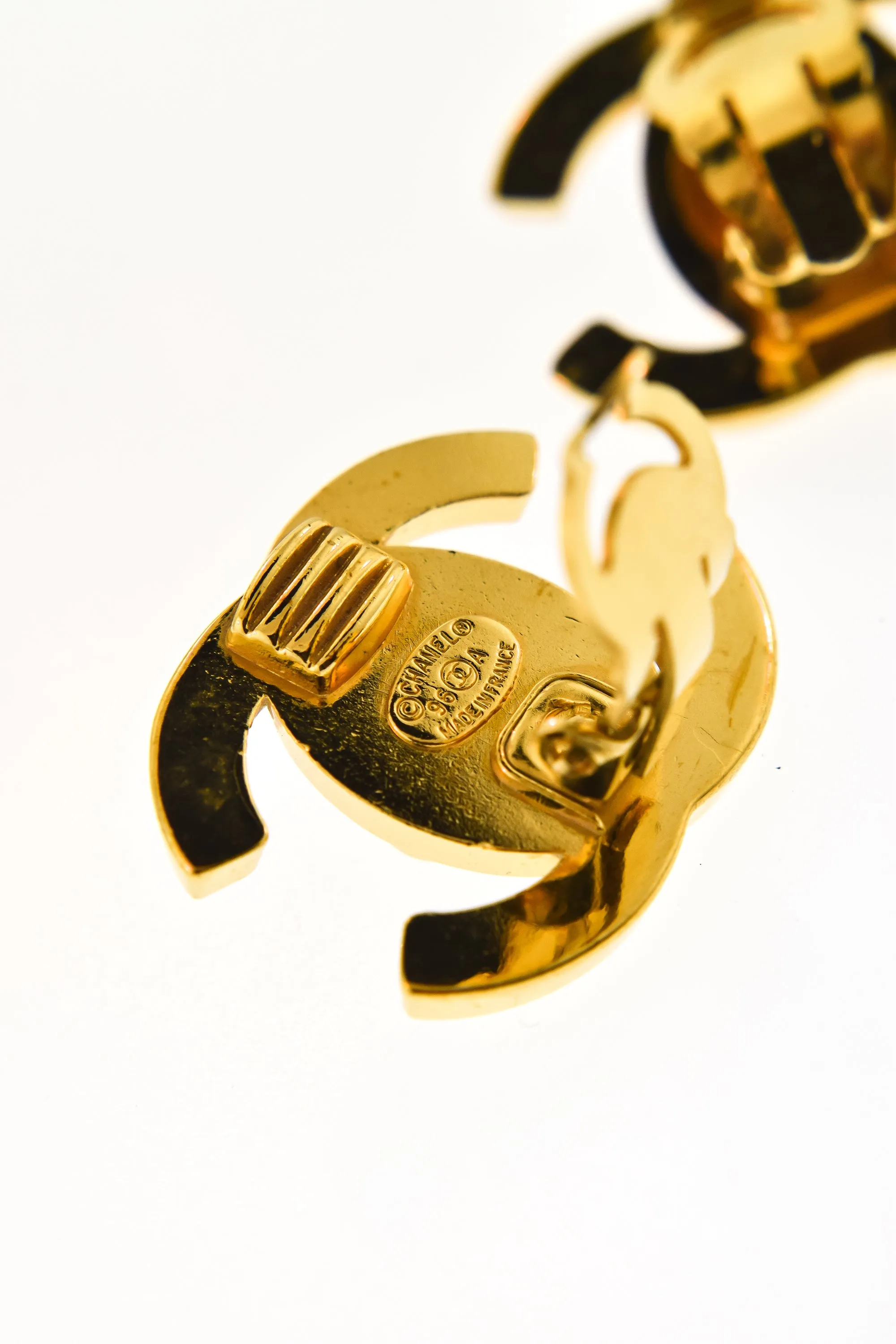 Chanel Vintage Gold CC Logo Turnlock Earrings