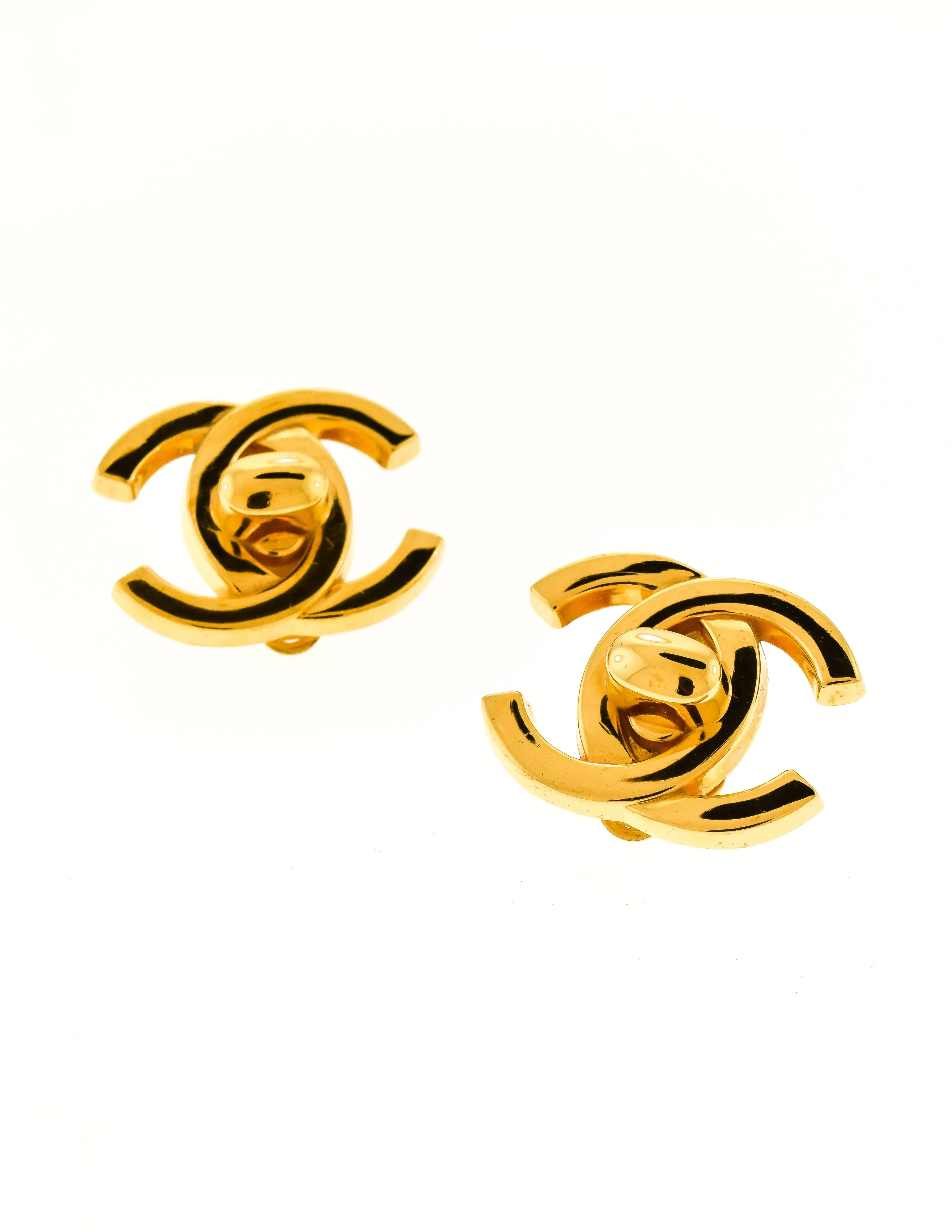 Chanel Vintage Gold CC Logo Turnlock Earrings