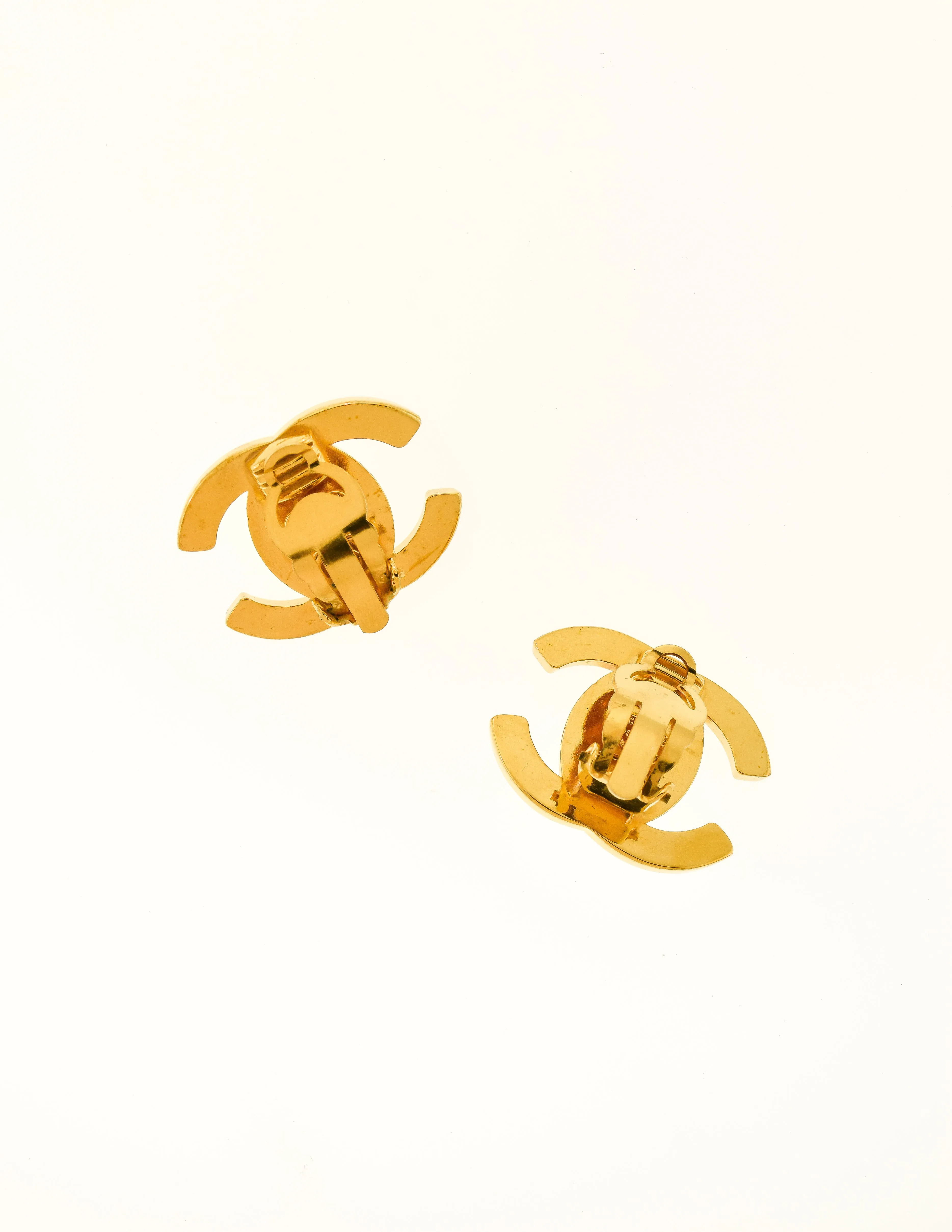 Chanel Vintage Gold CC Logo Turnlock Earrings