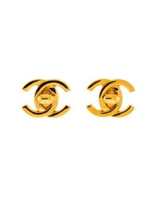 Chanel Vintage Gold CC Logo Turnlock Earrings