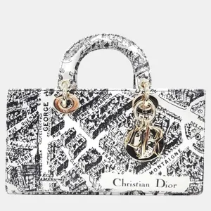 Christian White/Black Plan de Paris Printed Calfskin Medium Lady D-Joy Bag