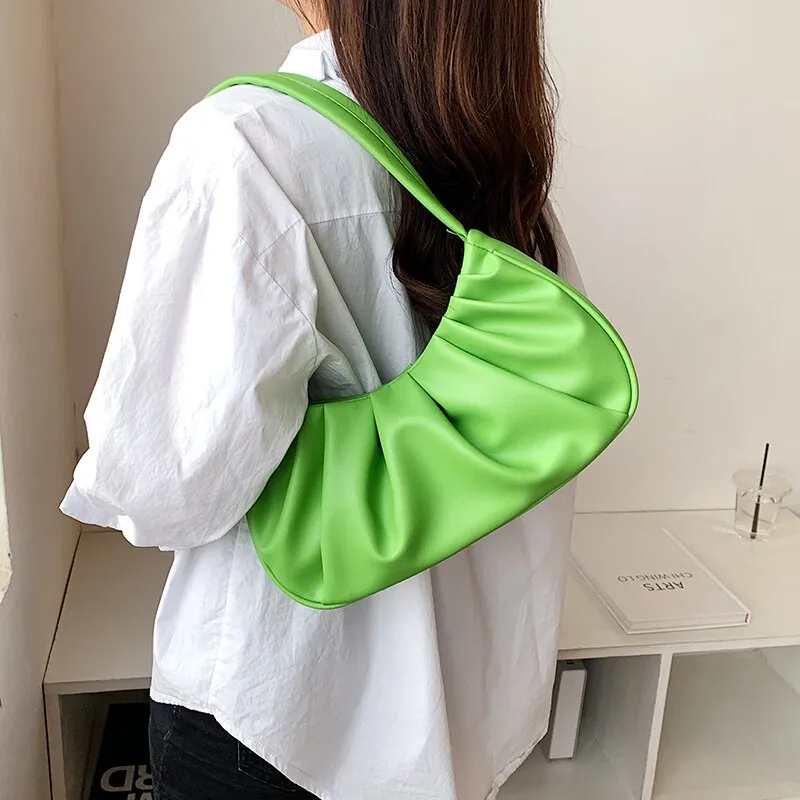 Christmas Gift Half-Moon Soft PU Leather Baguette Bag with Short Bag for Women 2021 Female Fashion Solid Color Shoulder Purses and Handbags
