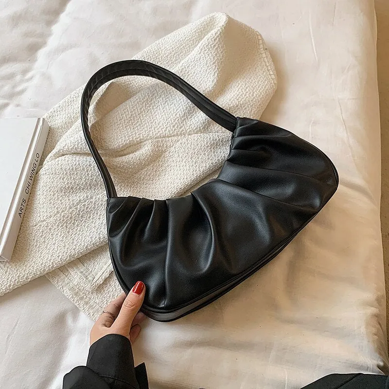 Christmas Gift Half-Moon Soft PU Leather Baguette Bag with Short Bag for Women 2021 Female Fashion Solid Color Shoulder Purses and Handbags