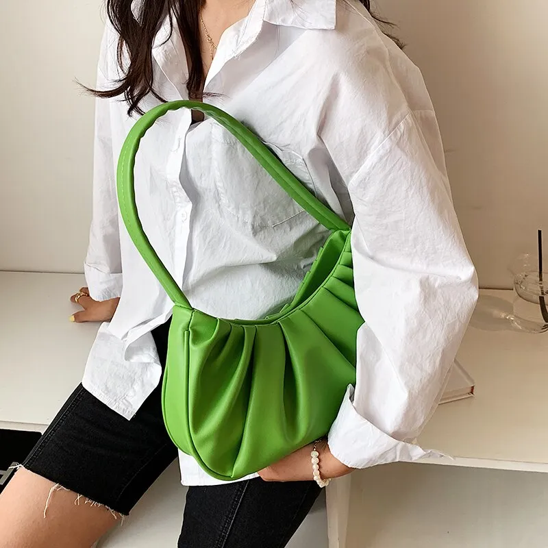Christmas Gift Half-Moon Soft PU Leather Baguette Bag with Short Bag for Women 2021 Female Fashion Solid Color Shoulder Purses and Handbags