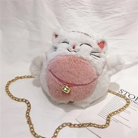 Christmas Gift The new lucky cat fur bag female 2020 trendy messenger bags plush cute small Bolsa cute gift winter Sac A Dos Mochila Mujer