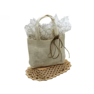 Cream White Burlap Mini Tote Bag 5" x 7" x 2"