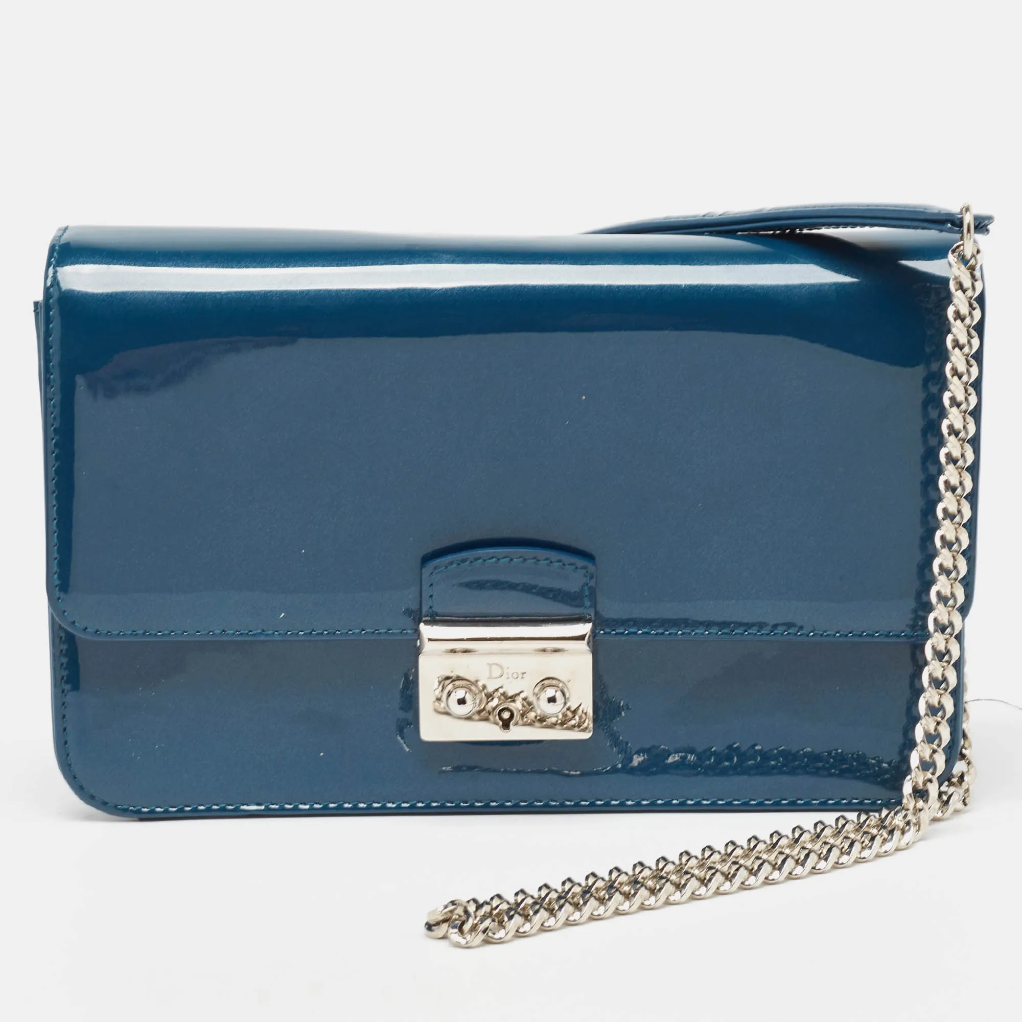 Dark Blue Patent Leather Miss Promenade Wallet on Chain