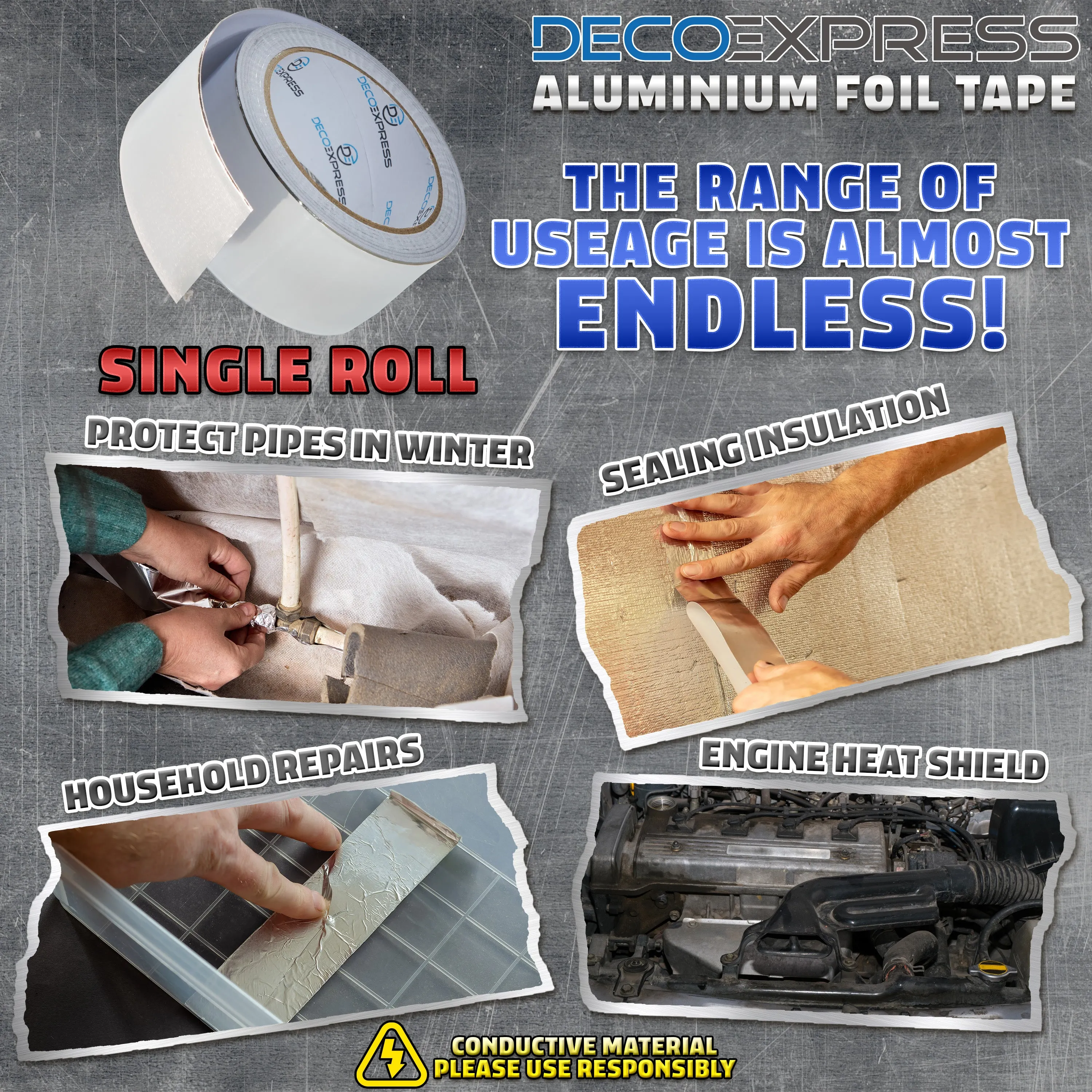 DECO EXPRESS Aluminium Adhesive Tape - Insulation Tape - 25 M, 1 Pcs