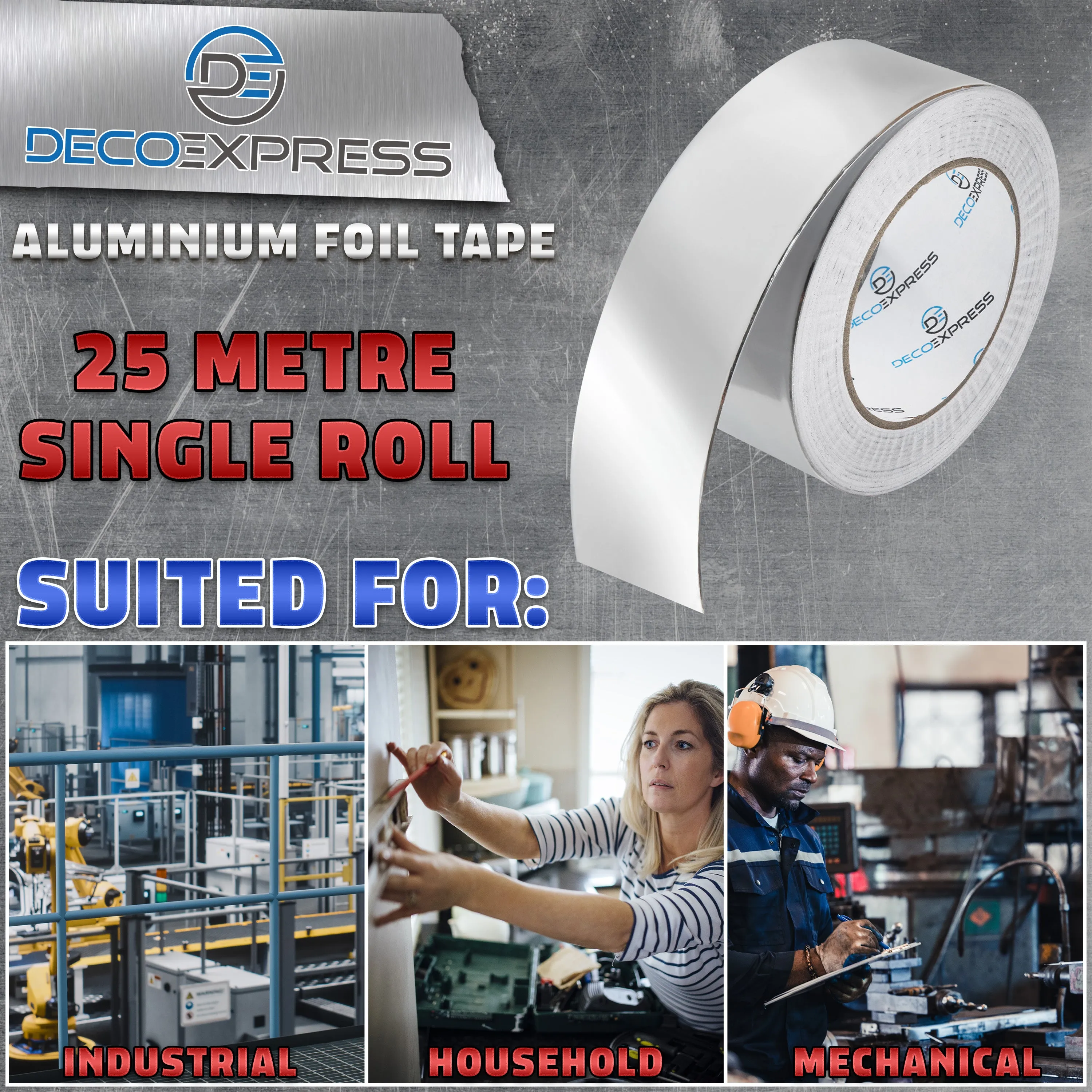 DECO EXPRESS Aluminium Adhesive Tape - Insulation Tape - 25 M, 1 Pcs